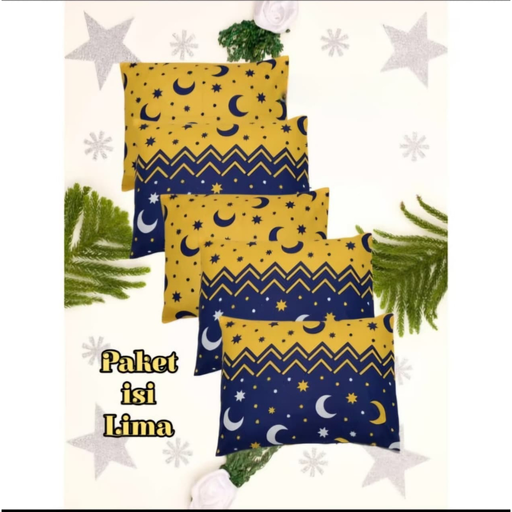 SARUNG BANTAL MOTIF BULAN BINTANG ISI 5 ,Sarung Bantal Dewasa,Sarung Bantal Tidur,Tidak Luntur[COD]