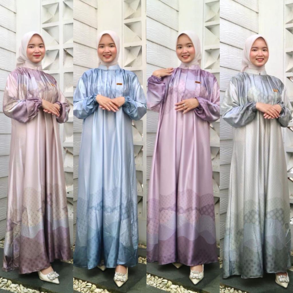 BISA COD GALERIAZKIYA KANZIA SET HIJAB/GAMIS SILK MOTIF SET KERUDUNG/ DRESS KATUN SILK PRINTING/ GAM