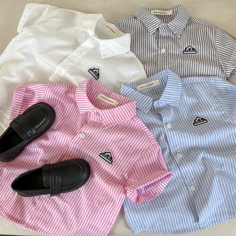 LR CK(S)2101 L33 Shirt Short Sleeve, Anak laki-laki tampan, kemeja bergaris Lengan Pendek /boy,shirt