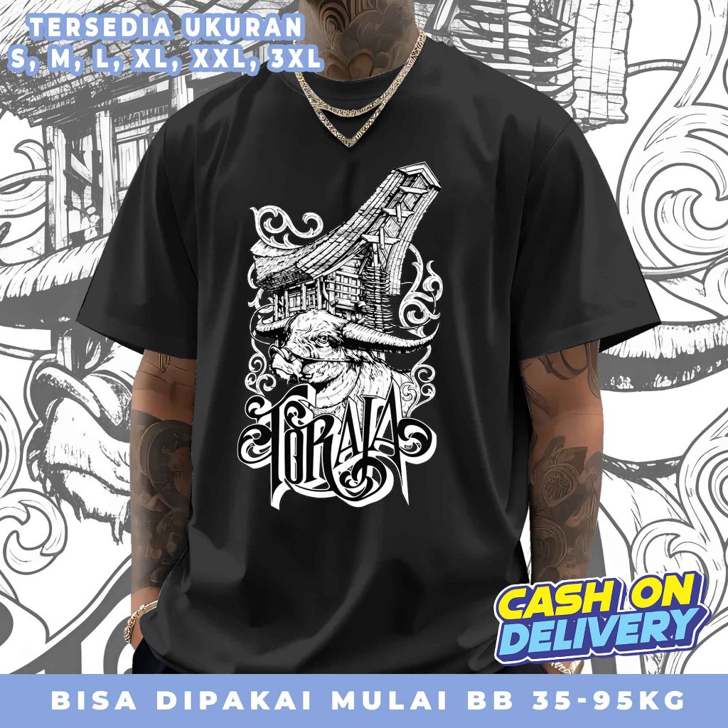 Kaos Distro Dewasa Pria Wanita Sablon Budaya Toraja Bahan Combed 30ss