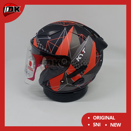 Helm Half Face KYT Galaxy Flat R Motif Seri 6 Matrix Black Matt Doff Red Fluo Merah Hitam Original