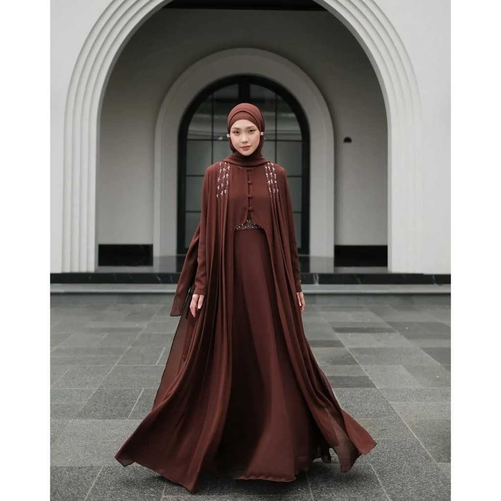 Gamis Abaya Model Terbaru 2026 Hanen Abaya Turki Mahogany Terlaris Aksen Payet Mewah Elegan