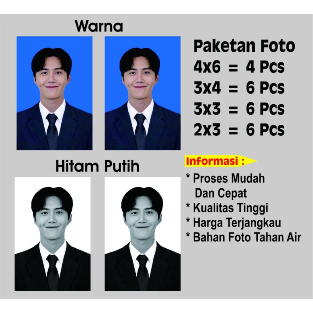 CETAK PAS FOTO DOFF KASAR HITAM PUTIH/WARNA