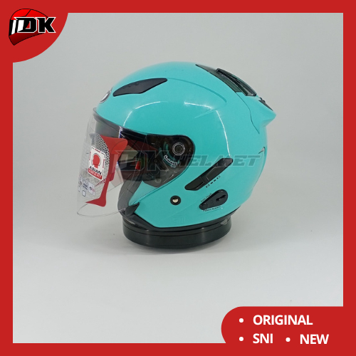 Helm Half Face KYT Galaxy Flat R Solid Aqua Blue Double Visor Biru Muda Polos