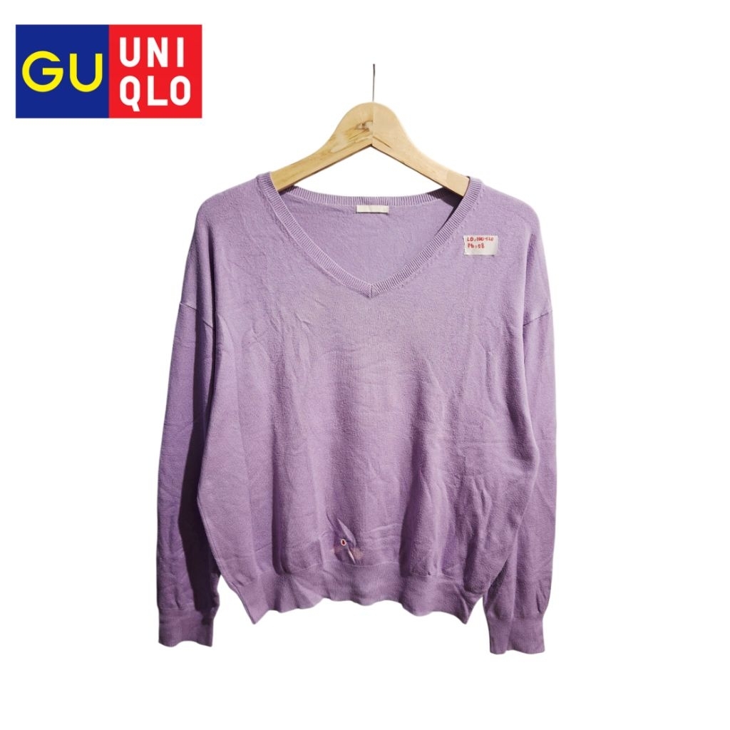 Sweater Basic Global Uniqlo V-Neck Bahan Kutub