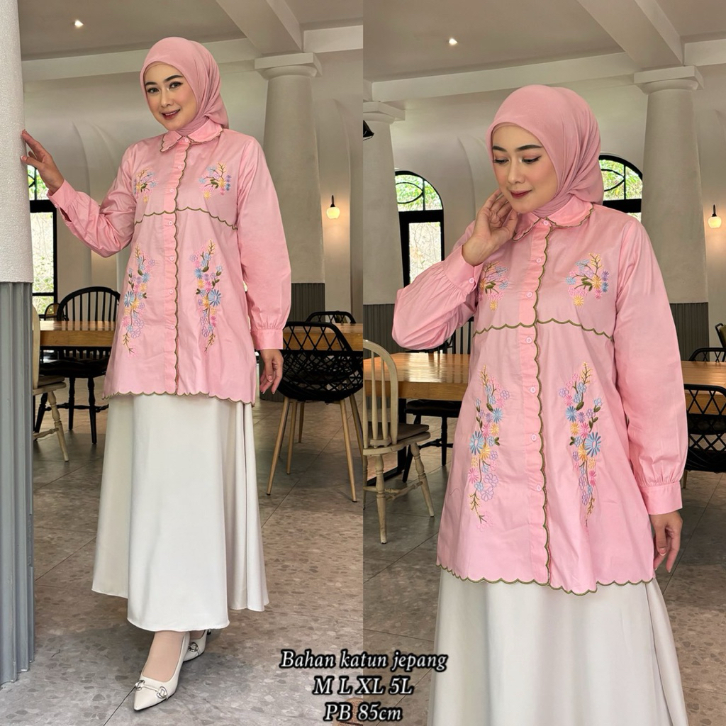 Tunik Bordir Motif Bunga Wanita Terbaru Tunik Katun Jepang Premium