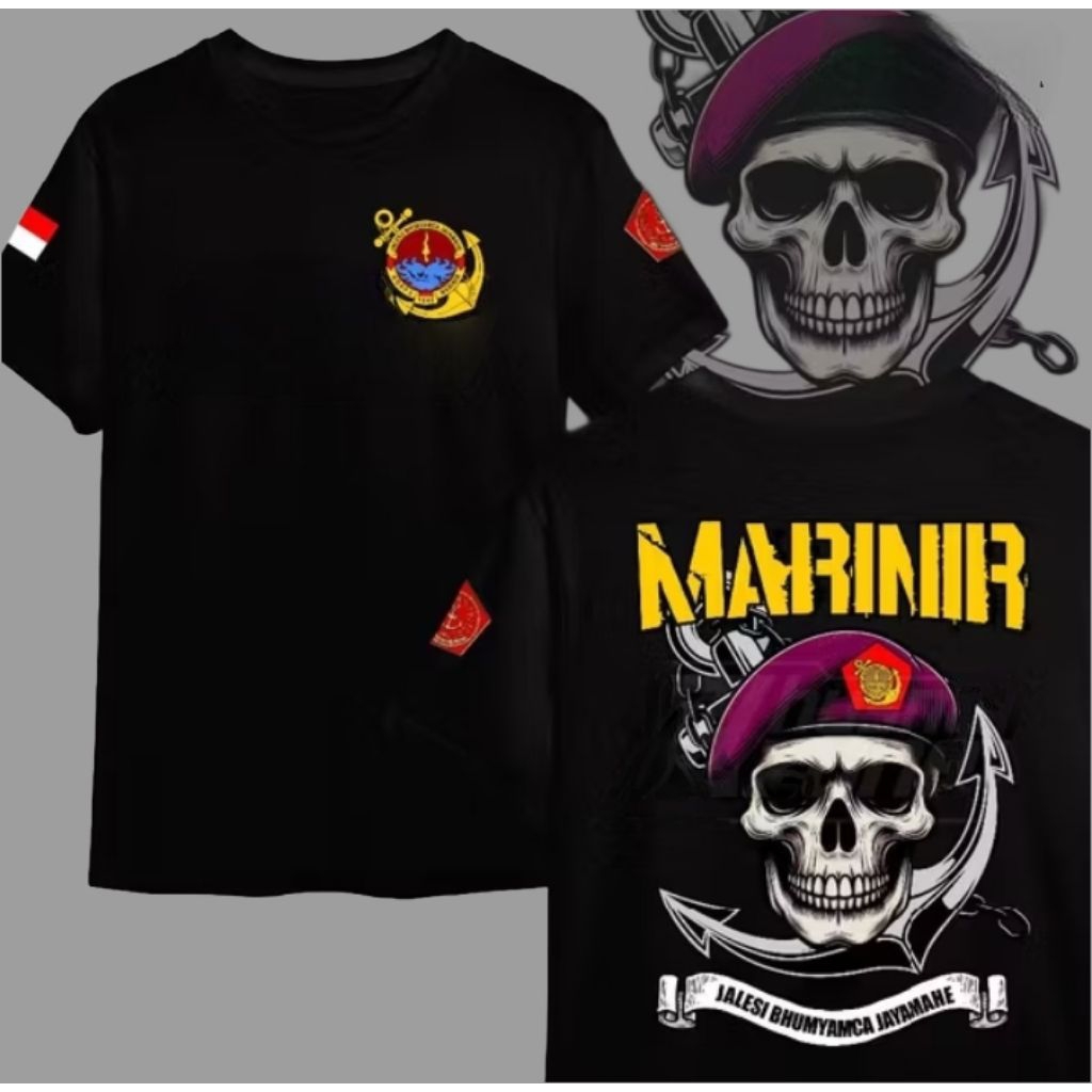 Kaos Marinir TNI AL – Baju Tactical Skull Beret Ungu Premium Lengan Pendek