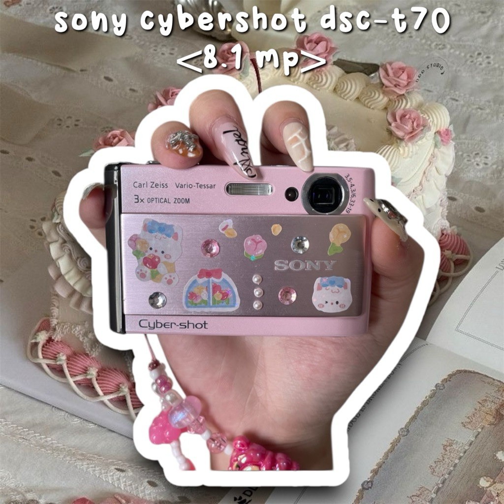 fullset sony cybershot t70 baby pink digicam touchscreen sliding cover