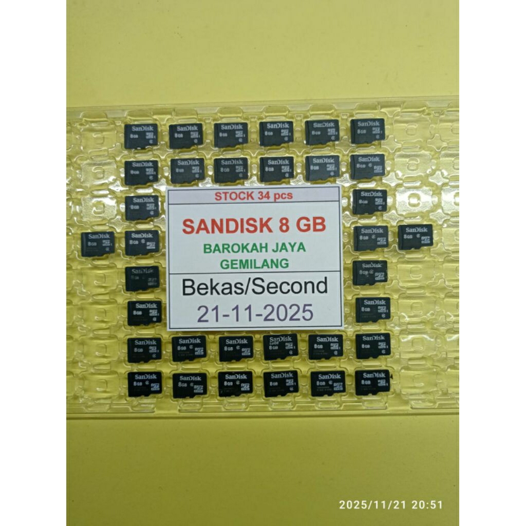 Memory Card Micro SD 8 GB Bekas atau 8GB Second Merk SANDISK
