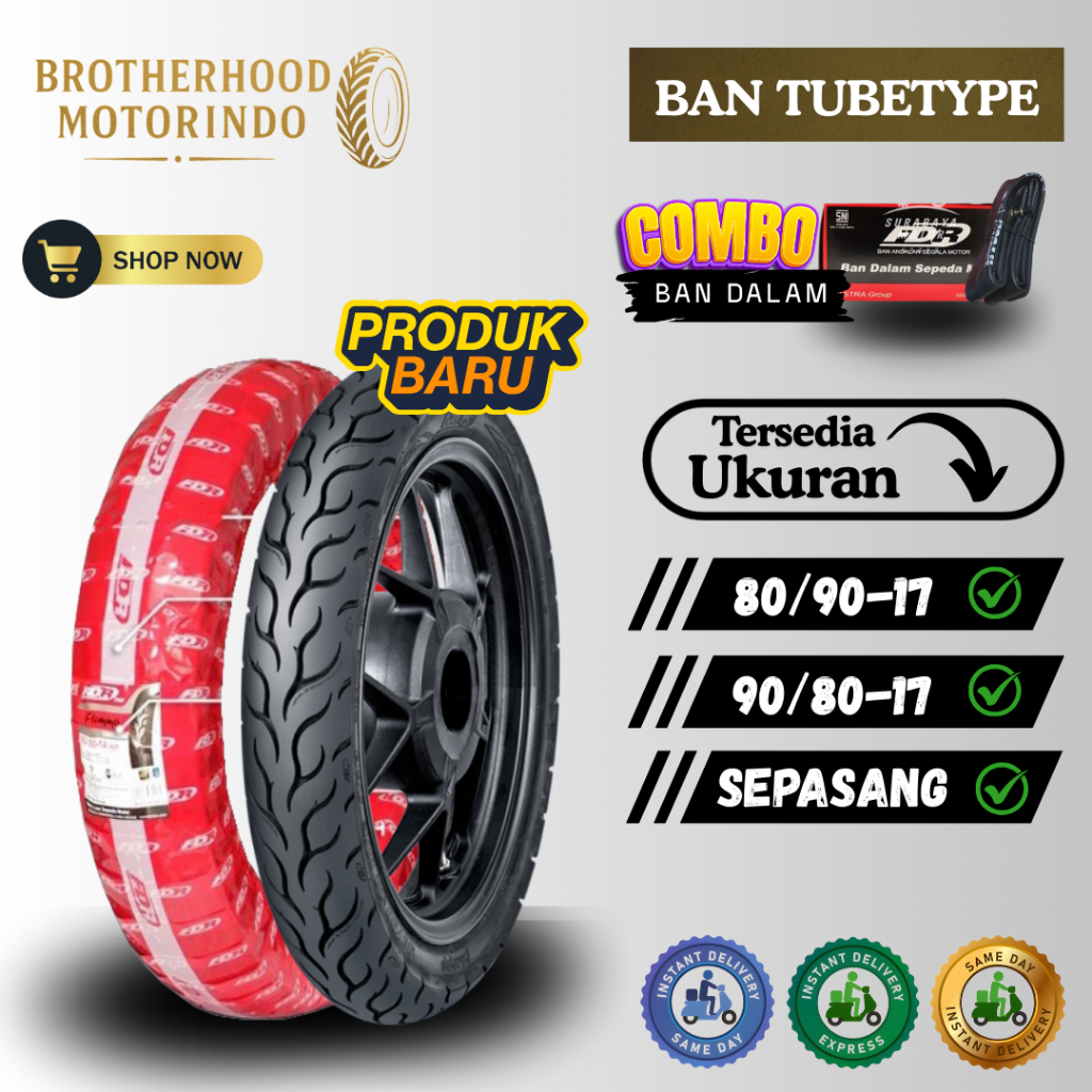(PAKET SEPASANG) BAN FDR FLEMMO TUBETYPE (80/90-17 / 90/80-17) BAN FLEMO NON TUBLES FDR / BAN MOTOR 