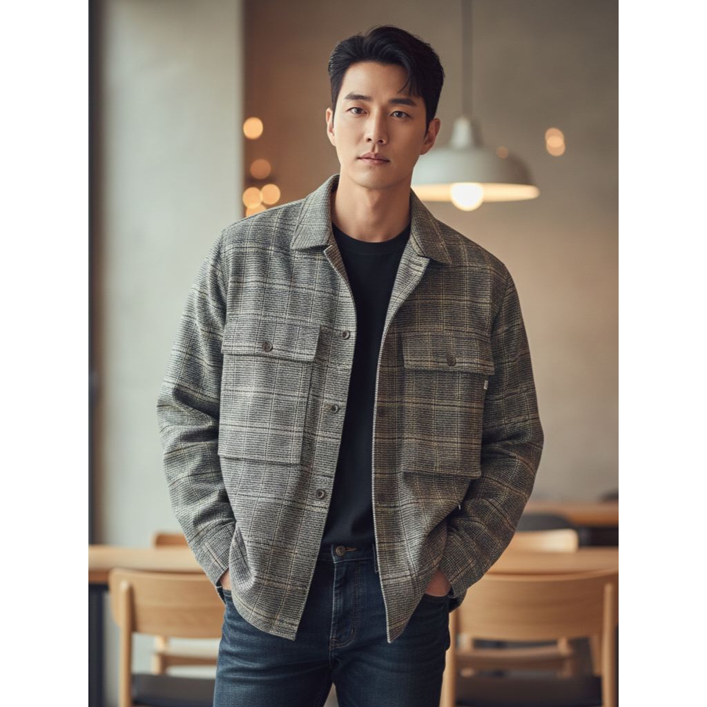 Kemeja Outer Oversize Double Pocket - Houndstooth