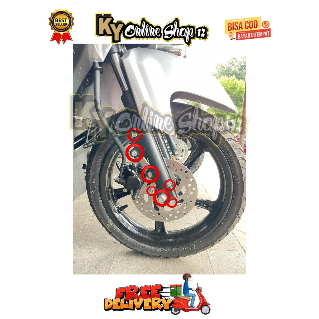 BAUT BREKET + REM + AS + DISK KALIPER DEPAN ( 7 BAUT ) MIO SERIES 115 / 125 M3 J SOUL GT FINO X RIDE