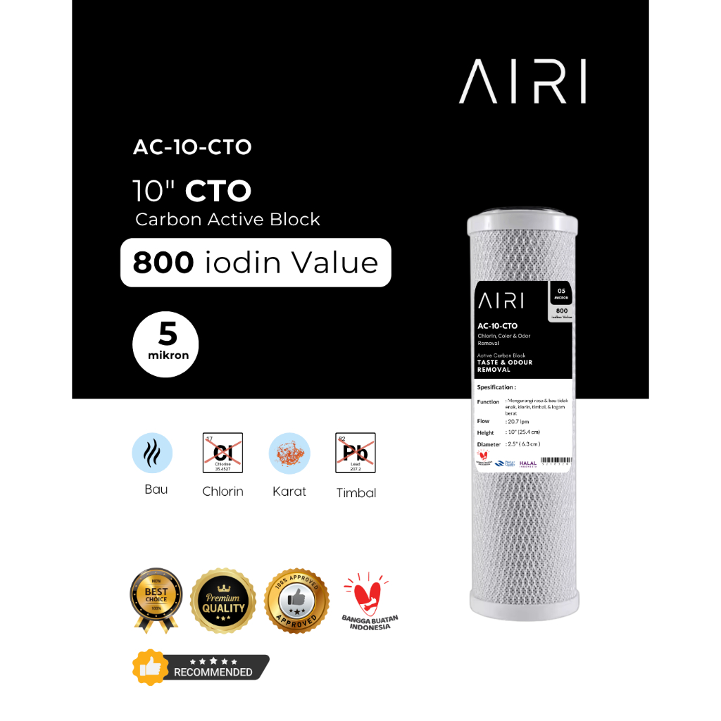 Cartridge isi ulang/ refil/ refill/ filter air AIRI 10 inch CTO varian