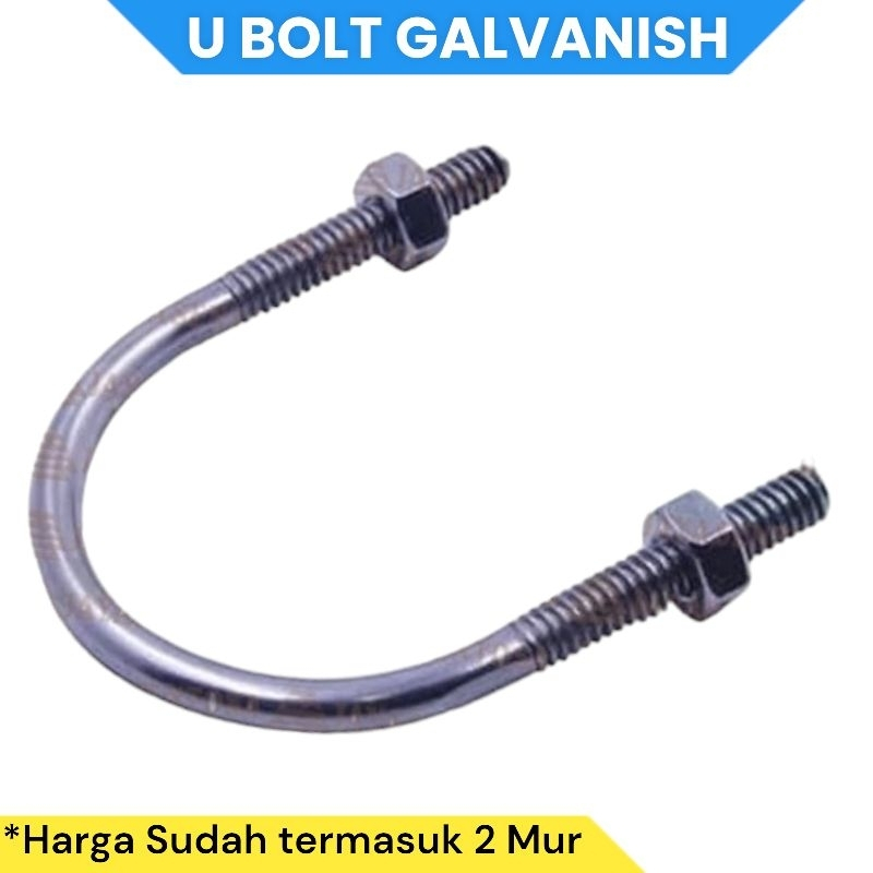 U bolt 2 Inch / klem pipa ubolt / Besi 3/8 zinc plated galvanized 10mm