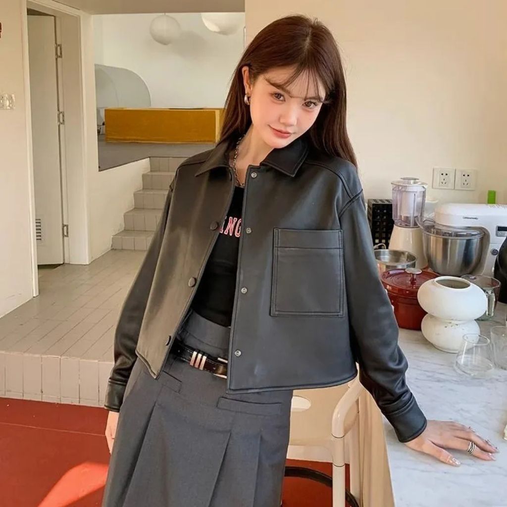 Jaket Kulit Wanita Style Korea Terbaru