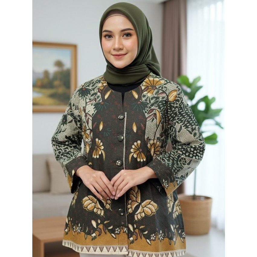 Blouse Batik Kancing Atasan Wanita - Bahan Dobby Solo