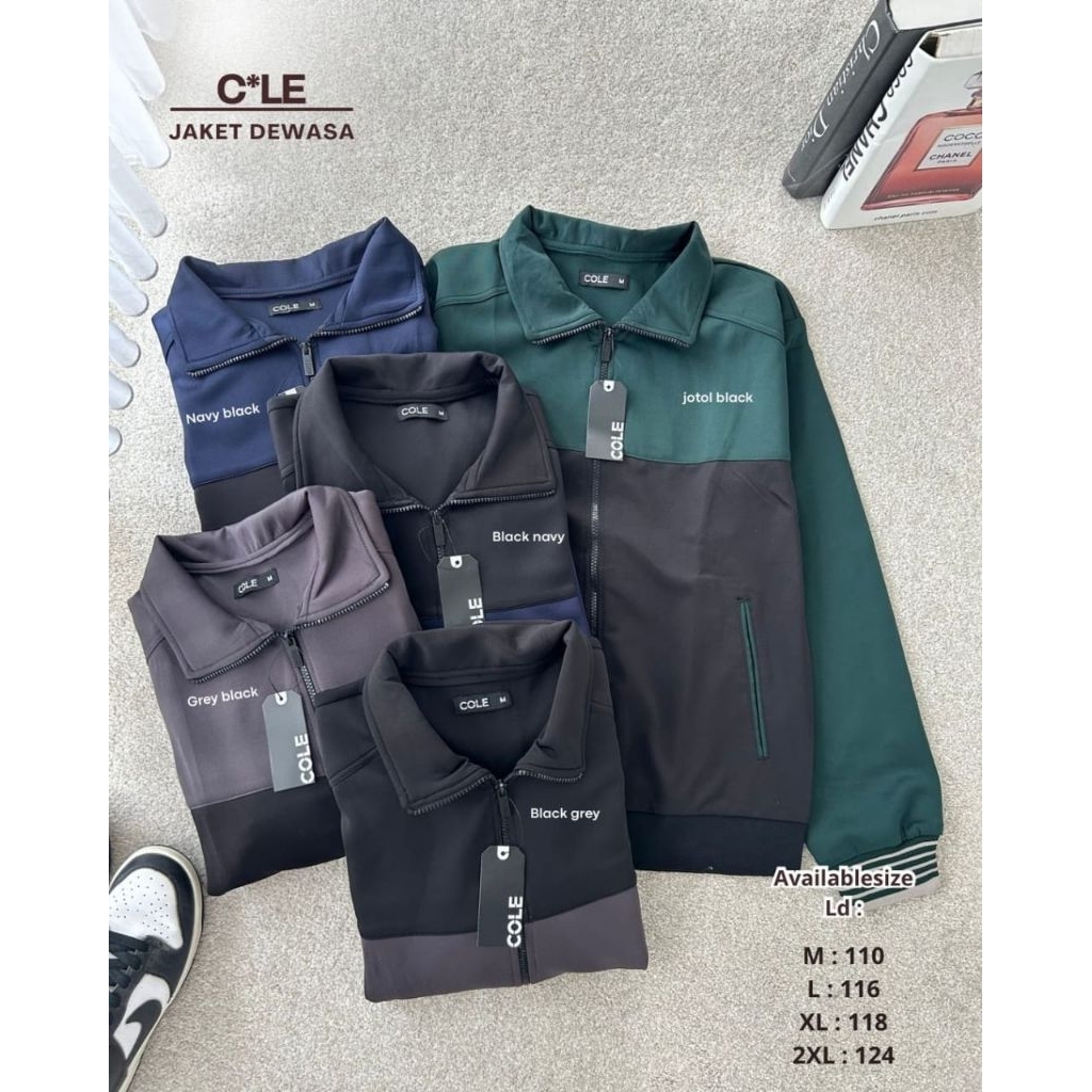 Jaket Cole Pria Dewasa Bahan Katun Spandex Zipper Turtleneck