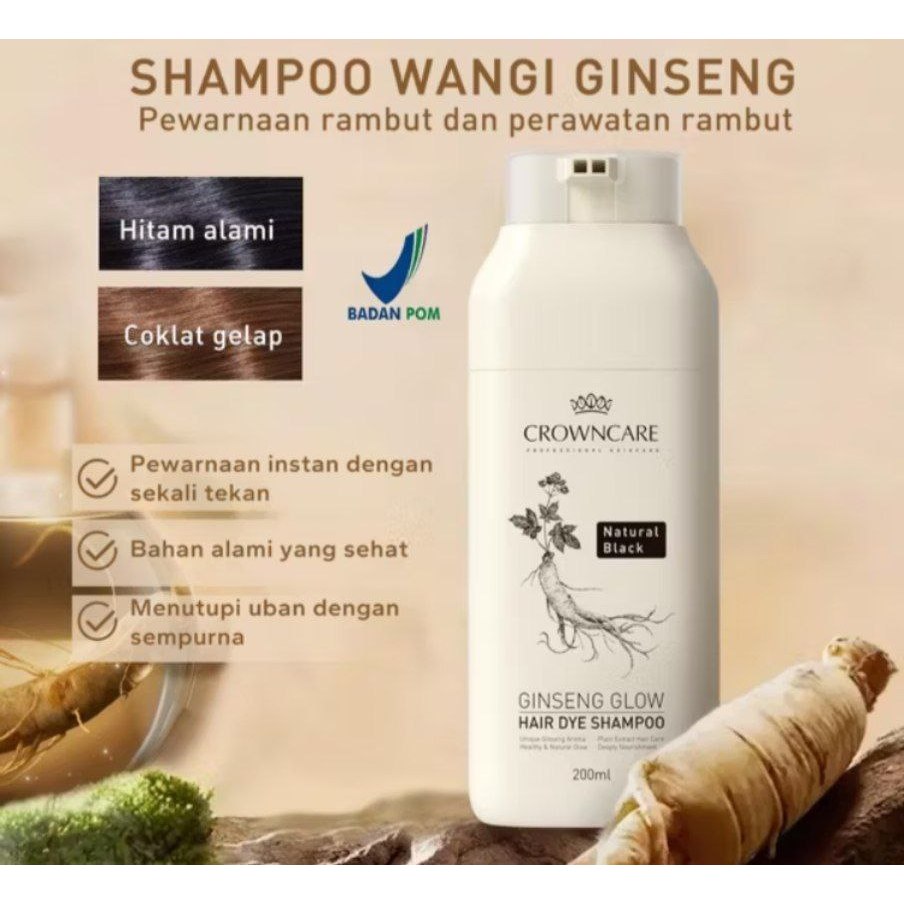 Crowncare Pneuma Ginseng Shampoo Pewarna Rambut - Hair Coloring Shampo Penghitam Rambut Uban, Cat Ra
