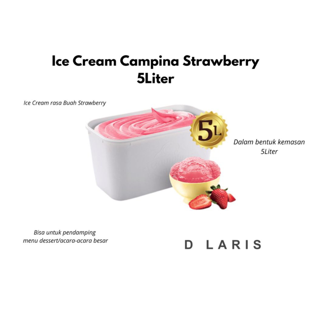 Ice Cream Campina Strawberry 5 liter Es Krim Ember Box Besar 5L Rasa Stoberi Creamy Lembut Enak
