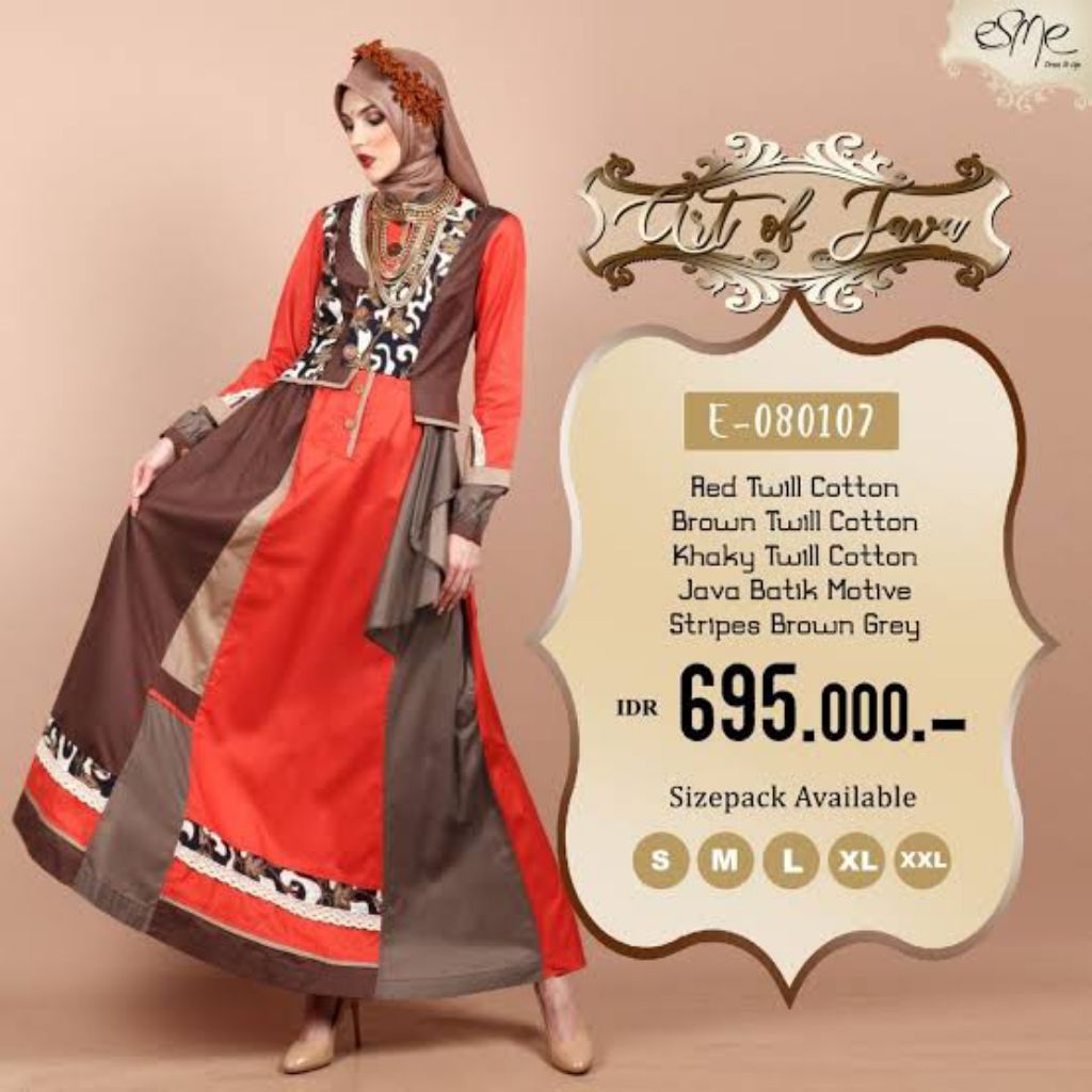 Esme E-080107 Gamis motif Batik dan Polos Katun Jepang