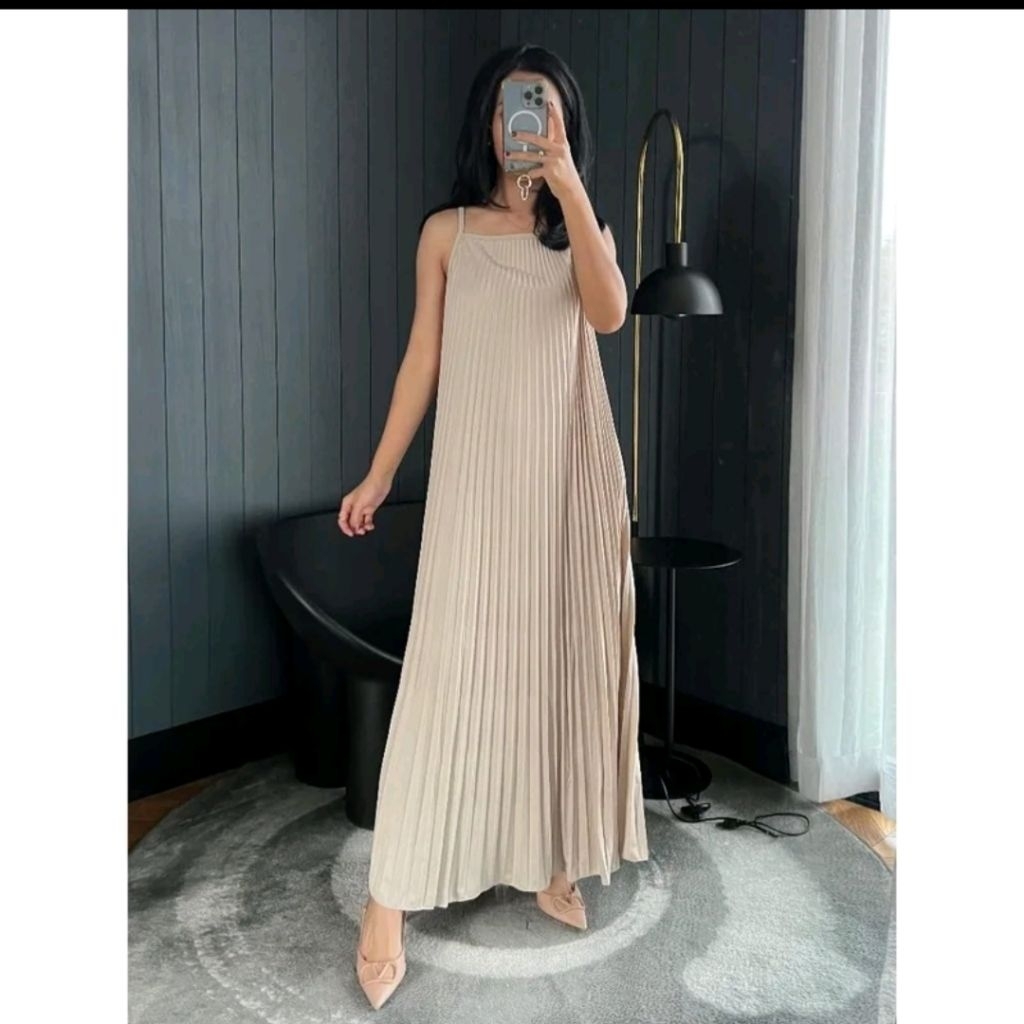 Dress Plisket Panjang Wanita Tanpa Lengan / Inner Dress / Dress Mayung / Inner Pleated Dress