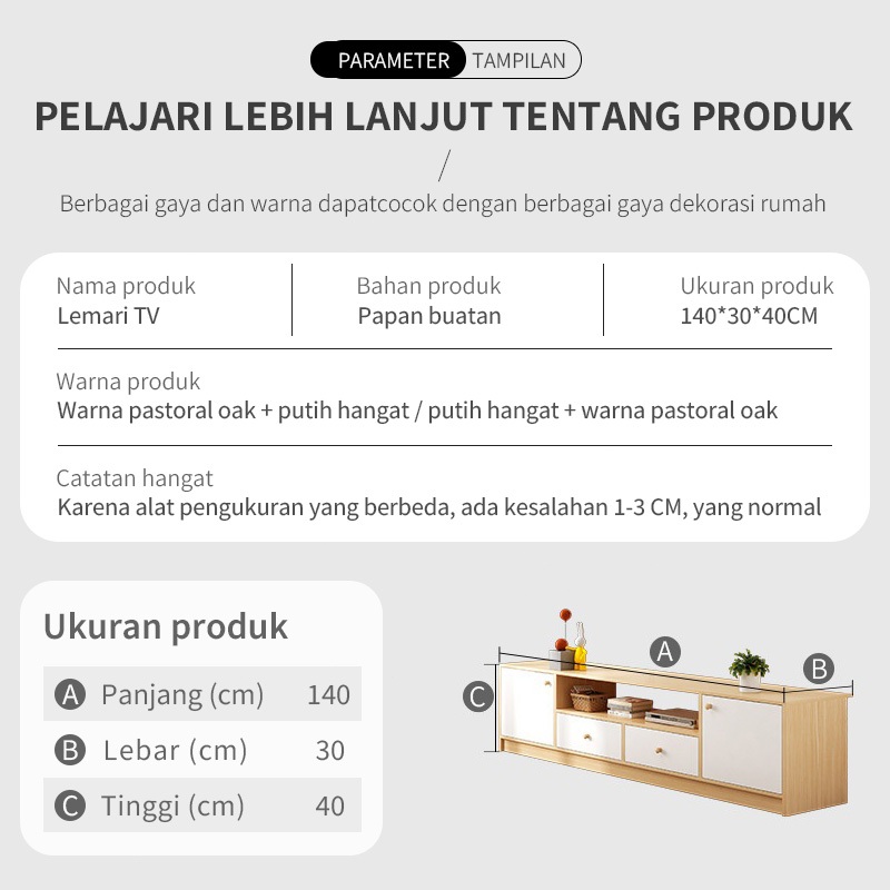 Rak TV Jumbo Minimalis Meja TV Kayu MDF Lemari Penyimpanan Persegi Panjang Lemari Tv Meja Buffet