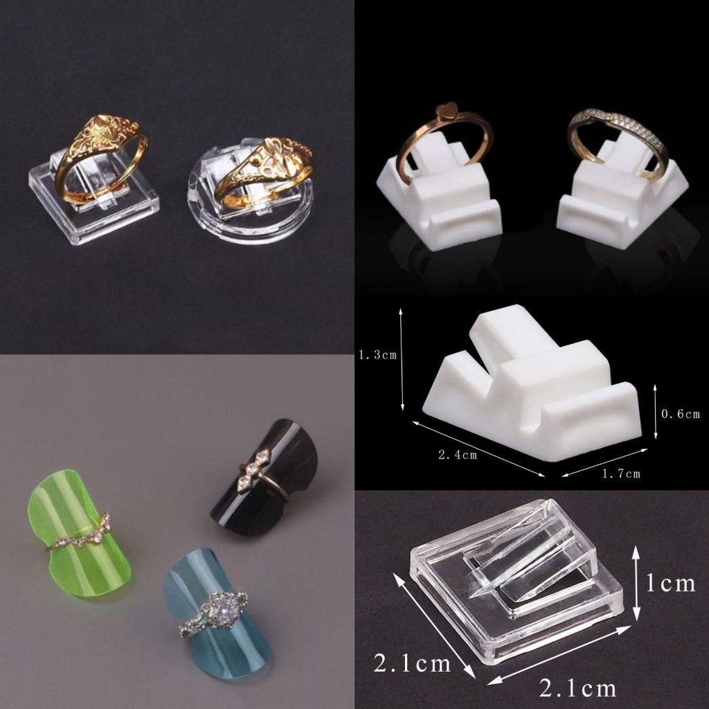 Display Dudukan Cincin/Ring Stand Holder Display Cincin Bulat Kotak Lipat Bening Hitam Putih