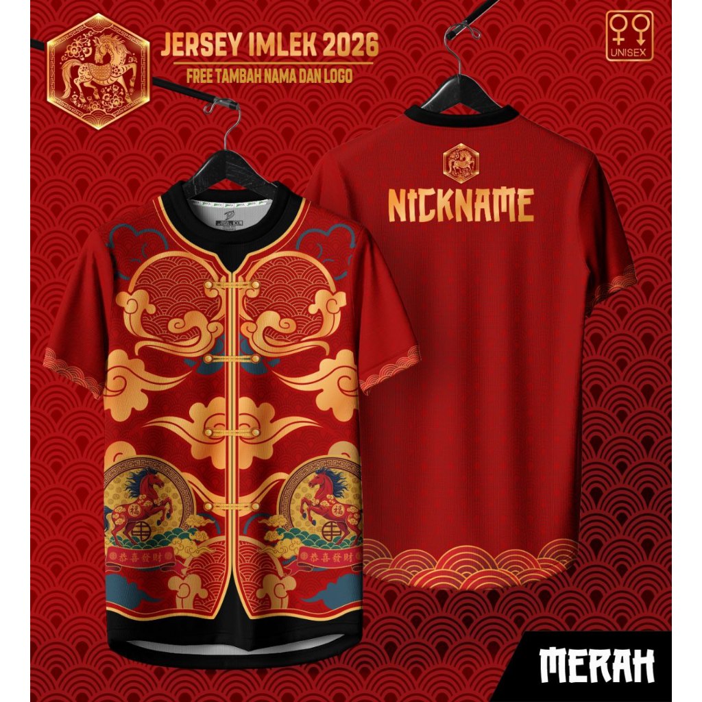 Baju imlek kuda kaos Cheongsam Pria Imlek 2026 Jersey Dryfit bebas custom seragam barongsai