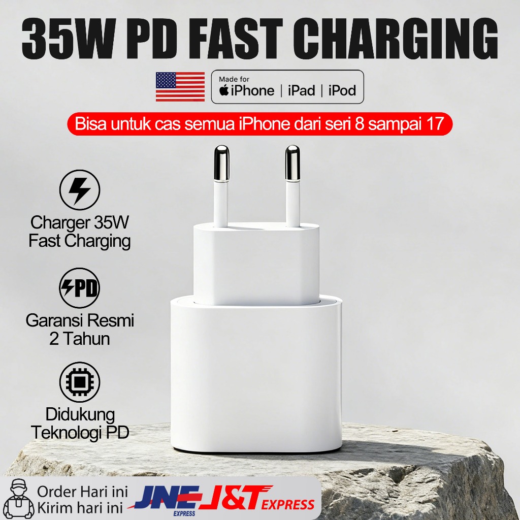 Charger Fast Charging Apple 20W/35W - Kabel Lightning Original MFi Certified - Untuk iPhone 8 9 10 1