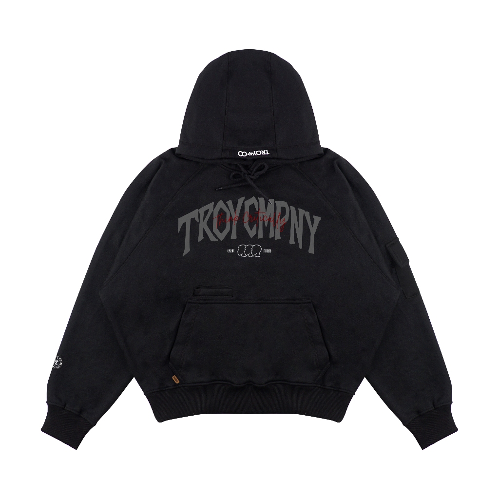 Troy Company Boxy Arm Pocket Hoodie Think Critically - Hoodie Boxy Hitam BAPH 3430
