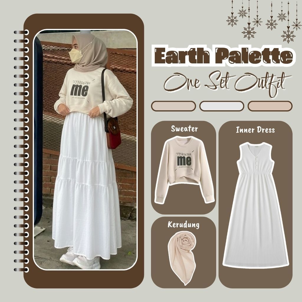 Baju Remaja Kekinian Korean Style ( Sweater + Inner Dress + Hijab  ) Outfit Wanita One Set - 010