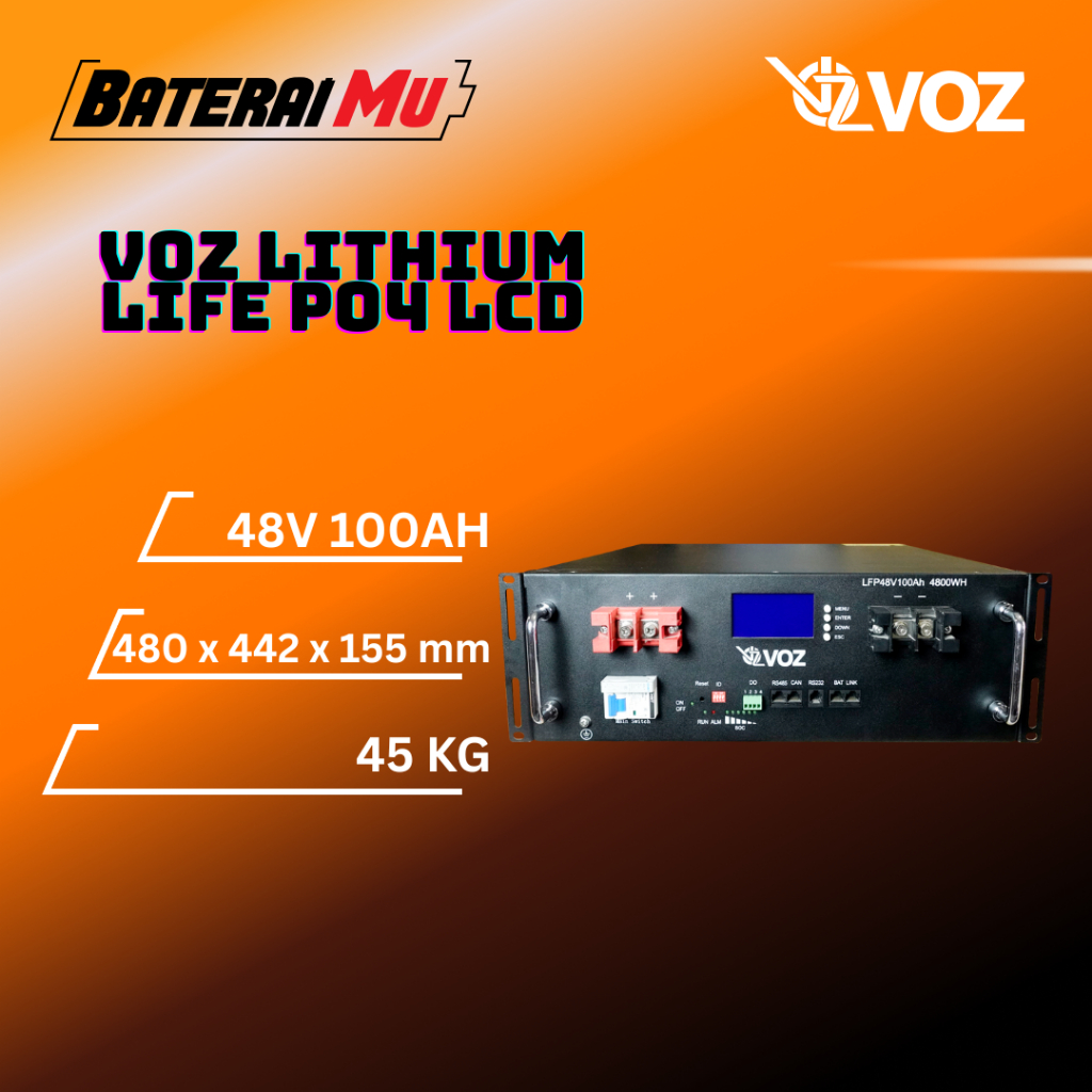 BateraiMu Voz Baterai Lithium LifePO4 LCD 48V 100Ah | Baterai Lithium | Baterai LifePO4 4800Wh