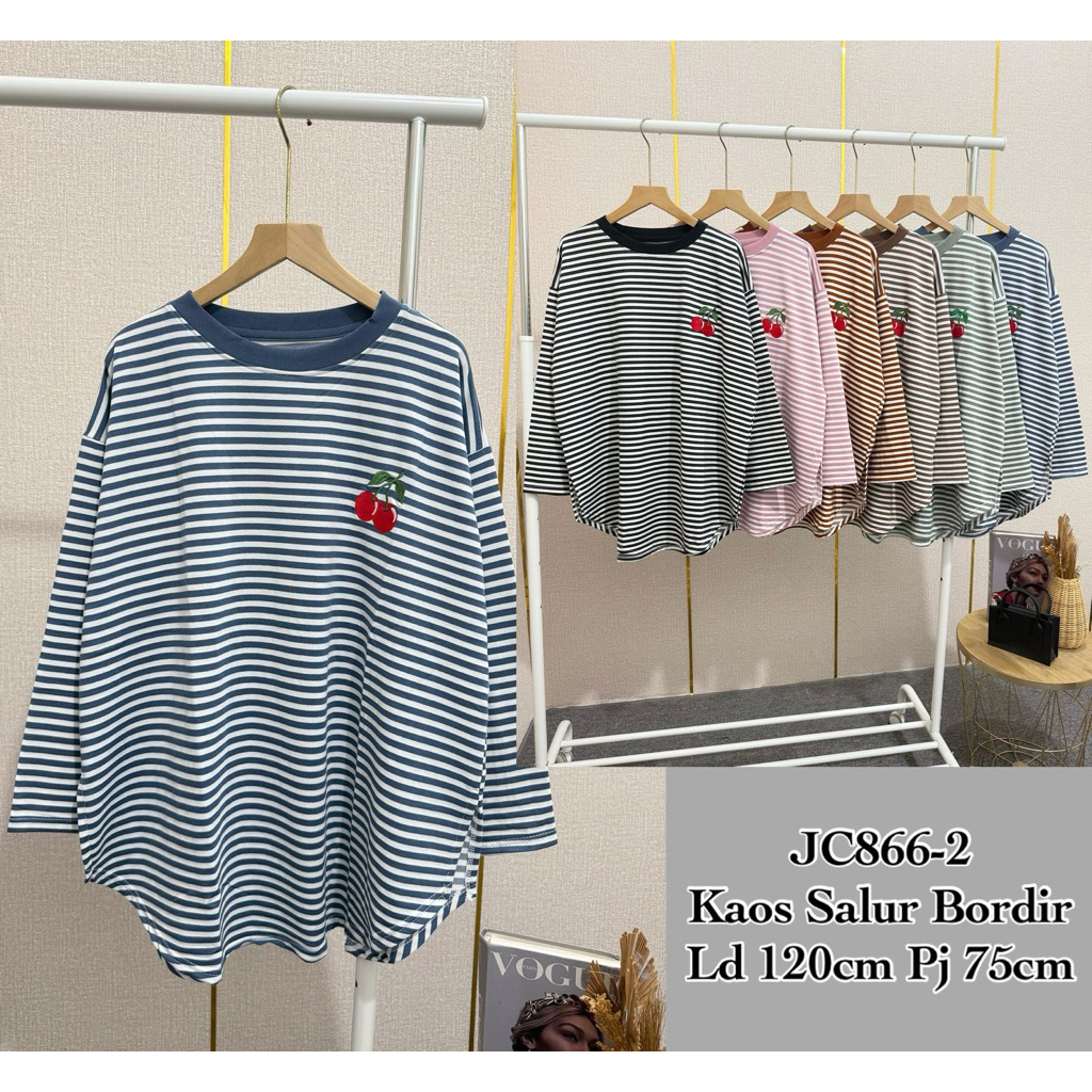Kaos Salur cherry 866-9 || Kaos salur lengan panjang wanita kaos jumbo