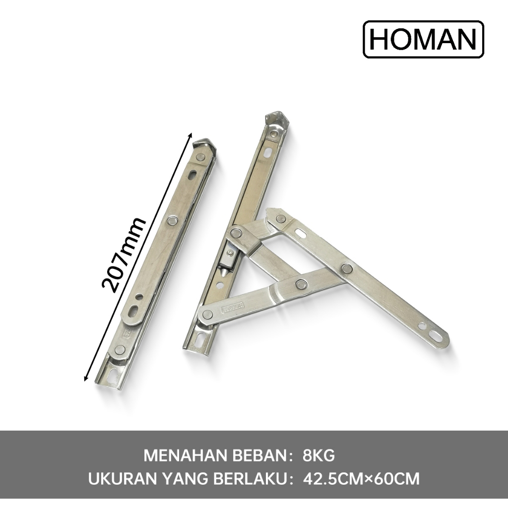 Homan SUS430 Engsel Casement Jendela Aluminium Anti Karat 8-20 Inci Engsel jendela Baja tahan karat