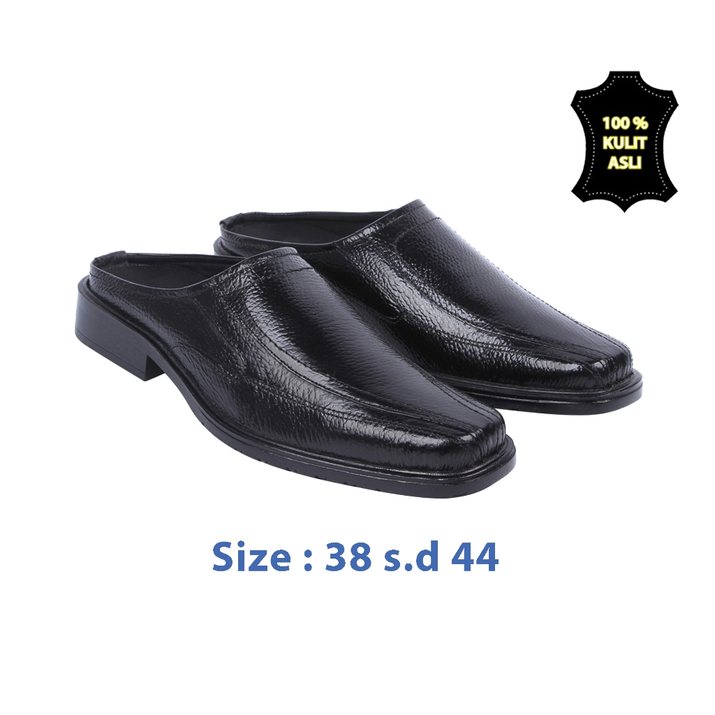 Zeintin - Sandal Pria Sepatu Selop Pria Bustong Kulit Tutong Hitam Original Zeintin AJ