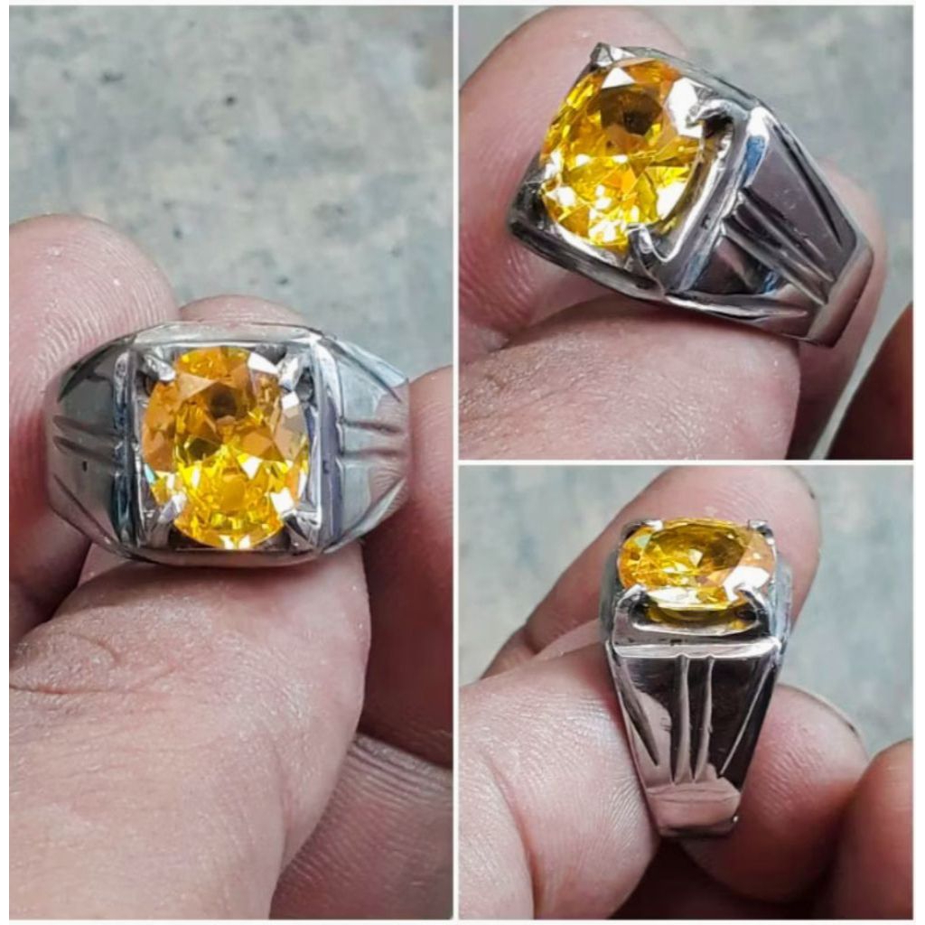 Cincin Batu Permata Yellow Topaz Cutting Ring Monel Gigi