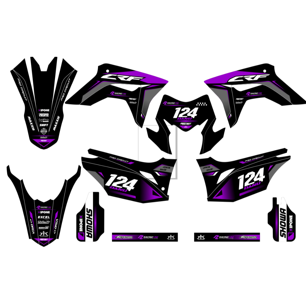 decal sticker full body crf 150 l full body motif putih list hitam ungu simple