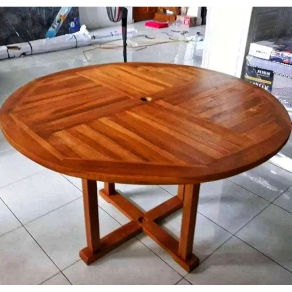 MEJA BUNDAR MEJA PAYUNG | MEJA BULAT OUTDOR | meja kopi minimalis kayu jati |meja cafe jati murah