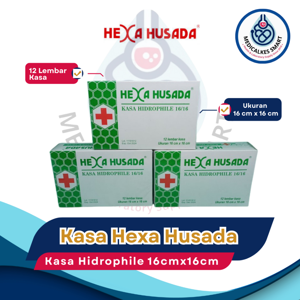 Kasa Hexa Husada Kassa Penutup Luka Hidrofil 1 Box 12 lembar / Kasa Hidrofil 16cmx16cm