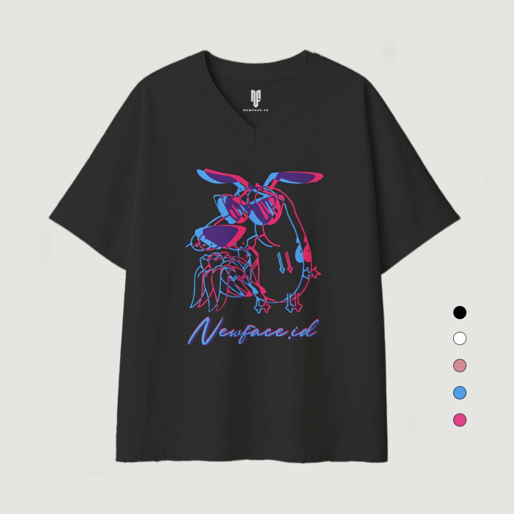 Newface ID Baju Kaos V Neck Oversize NFID Catdog Pria Wanita Tshirt Unisex Combed 24s
