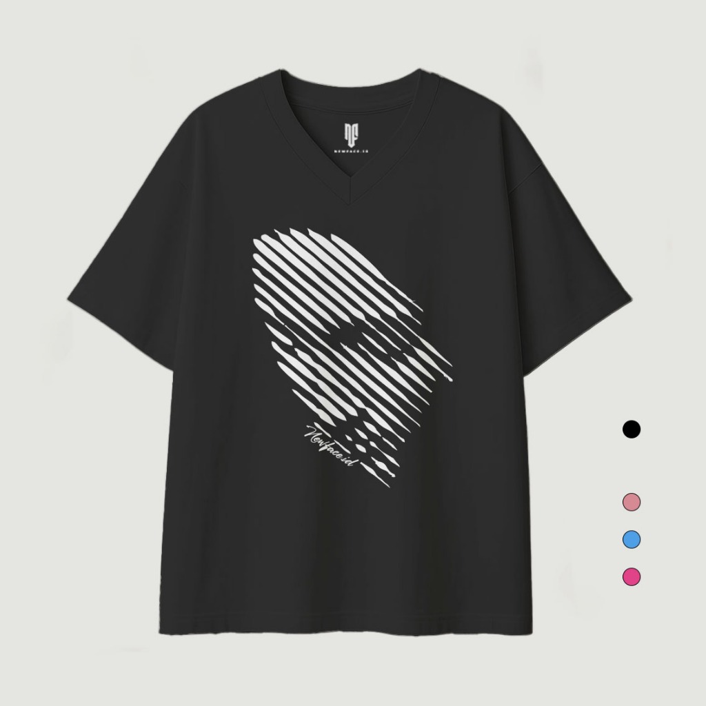 Newface ID Baju Kaos V Neck Oversize NFID Face Pria Wanita Tshirt Unisex Combed 24s