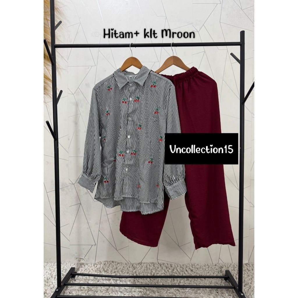 Setelan Aisha Salur Motif Bordir Tunik Celana Crincle/Oneset Wanita Bordir Terbaru