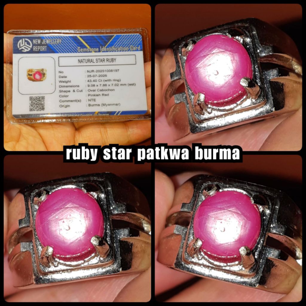 natural batu Ruby Star burma patkwa belang koi