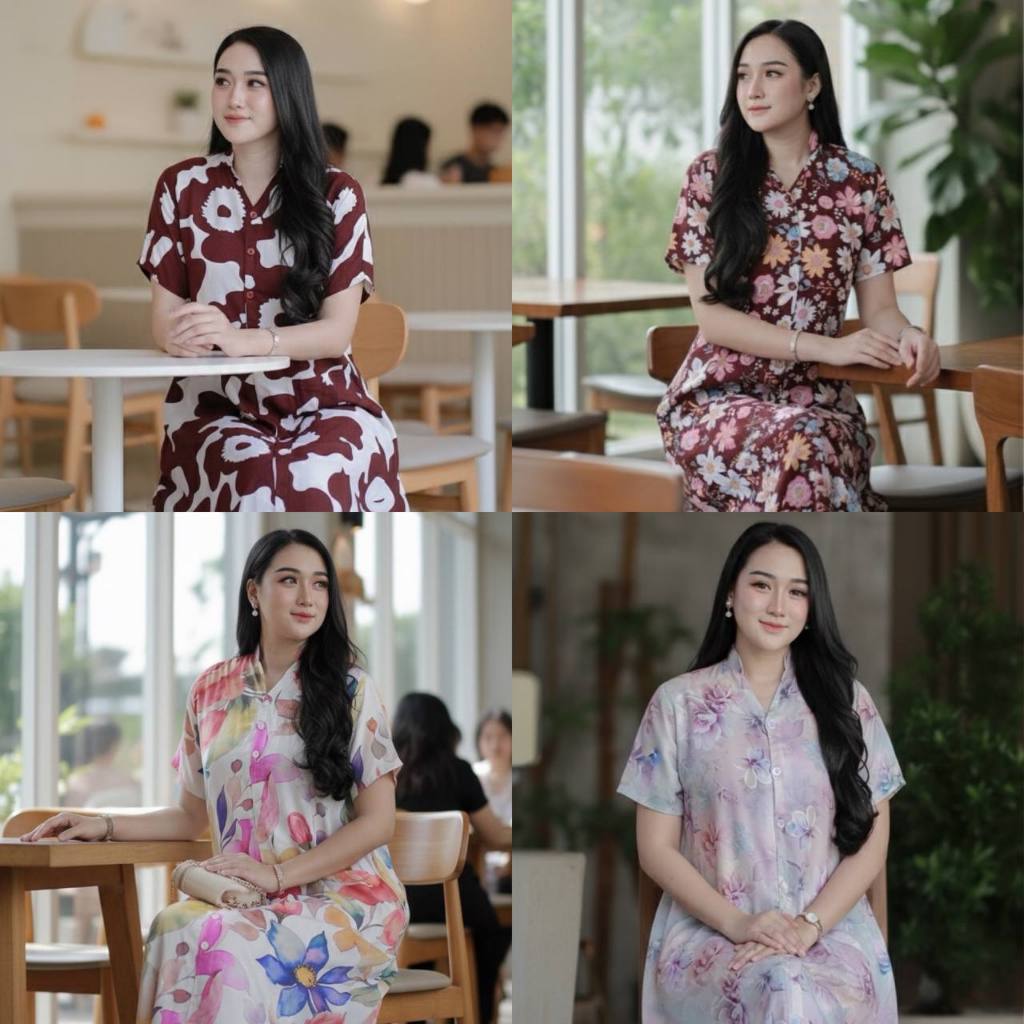 Daster Kalina Dress Baju Wanita Rayon Saku Kantong Tempel Kerah Shanghai Busui Friendly Aktif
