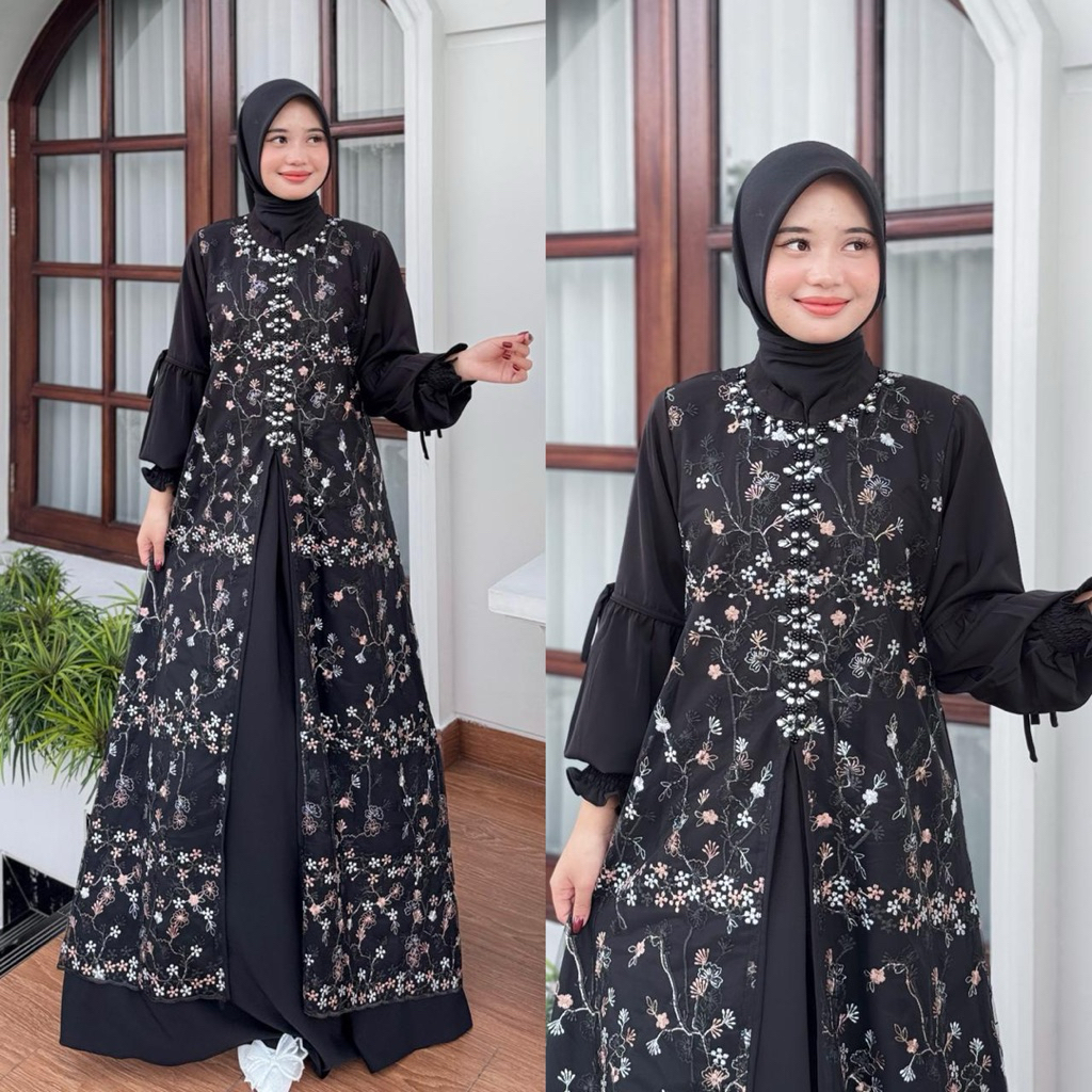 Permata Olshop / Gamis Kebaya Adiva JN / Gamis Pesta Modern / Gamis Kebaya Kondangan / Gamis Brukat 