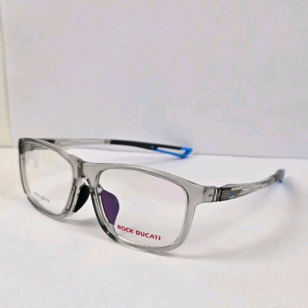 Frame Kacamata Pria ROCK DUCATI 6787 Transparan Grey Blue Sporty – Frame Kotak TR90 Flexible 55mm No