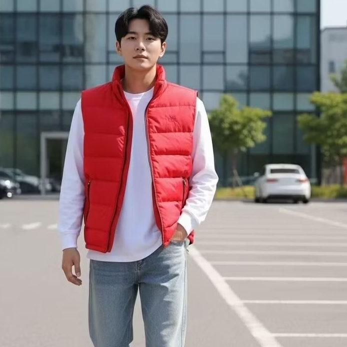 jaket rompi parasut tebal kerah merah rompi pria wanita