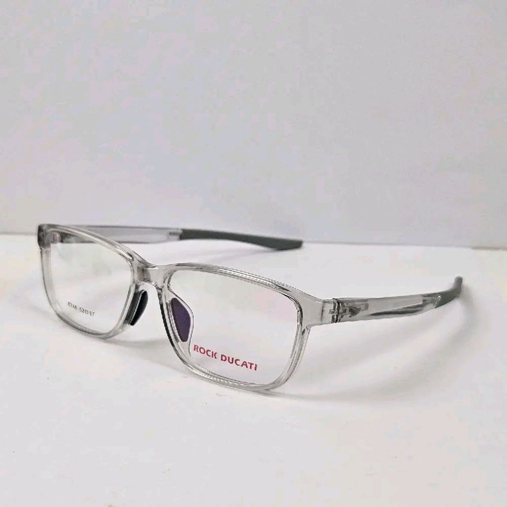 Frame Kacamata Pria ROCK DUCATI 6746 Transparan – Frame Kotak TR90 Ringan 53mm Nosepad Anti Slip bis