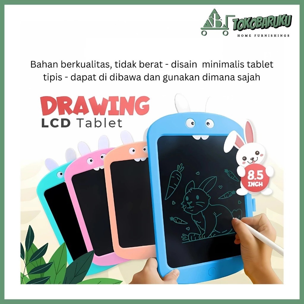 (KEYA) Papan Tulis Anak LCD Writing Drawing Tablet Bear Rabbit Papan Tulis Karakter Mainan Edukasi A
