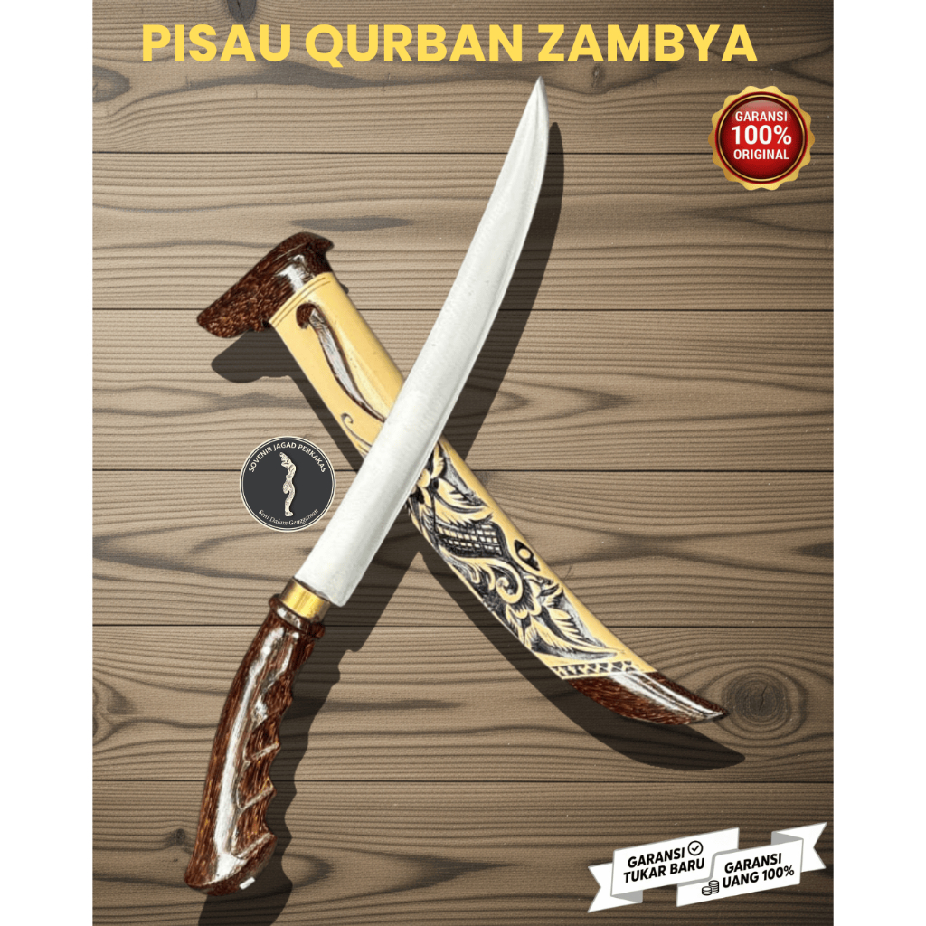 Pisau Zambia Super Tajam Golok Sembelih & Potong Daging Baja Per Serbaguna Siap Pakai Kuat